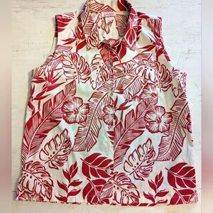 Vintage Aloha Shirt Good Times Hawaii Red White Women’s Med